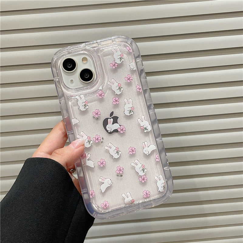 Cute Bunny Floral Cushioned Jelly iPhone Case