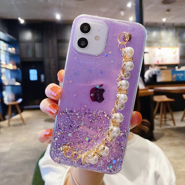 Glitter iPhone Case with Pearl Chain Fonally