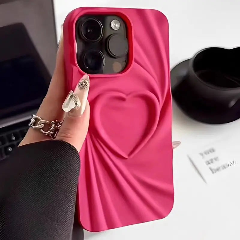 Wrinkle Fold 3D Heart Silicone iPhone Case